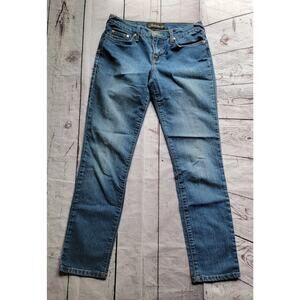 FABULOSITY Jeans Women's 3 Bootcut Flare Dark Blue Denim Embroidery Pants READ